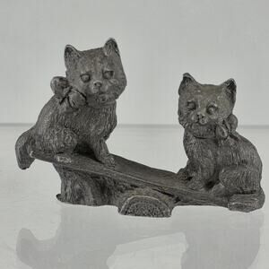 Vintage Small Spoontiques Pewter Cats Kittens on SeeSaw Teeter-Totter Figurine